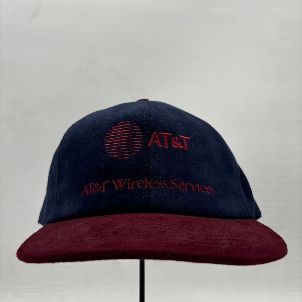 Vintage AT&T Hat Navy Blue Burgundy Embroidered Throwback Cap Adjustable